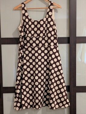 Polka Dot Sleeveless Fit-and-Flare Dress in Brown and Cream